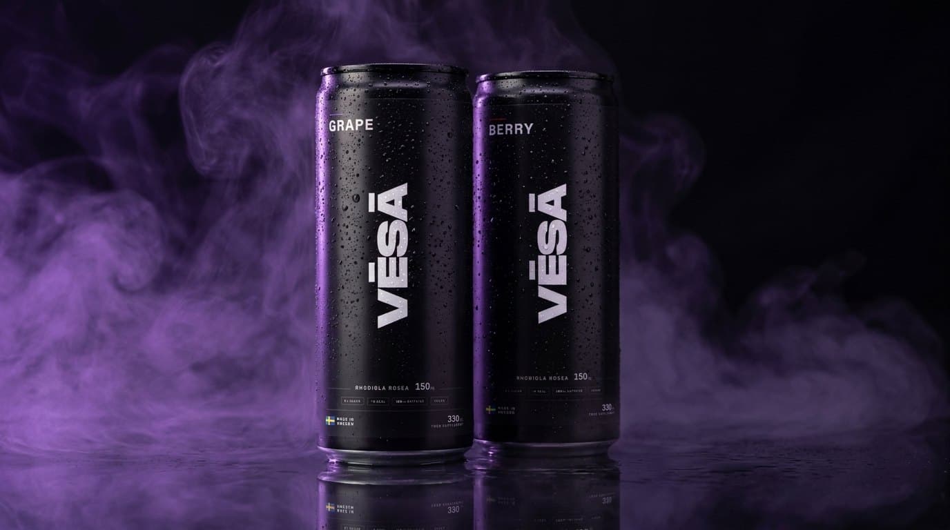 VĒSĀ Grape and Berry cans in violet haze